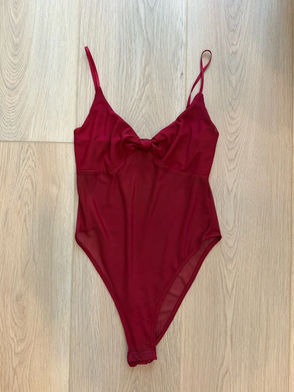 LIKE NEW Sheer Burgundy Bodysuit with Spaghetti Straps - Picture 2 of 4